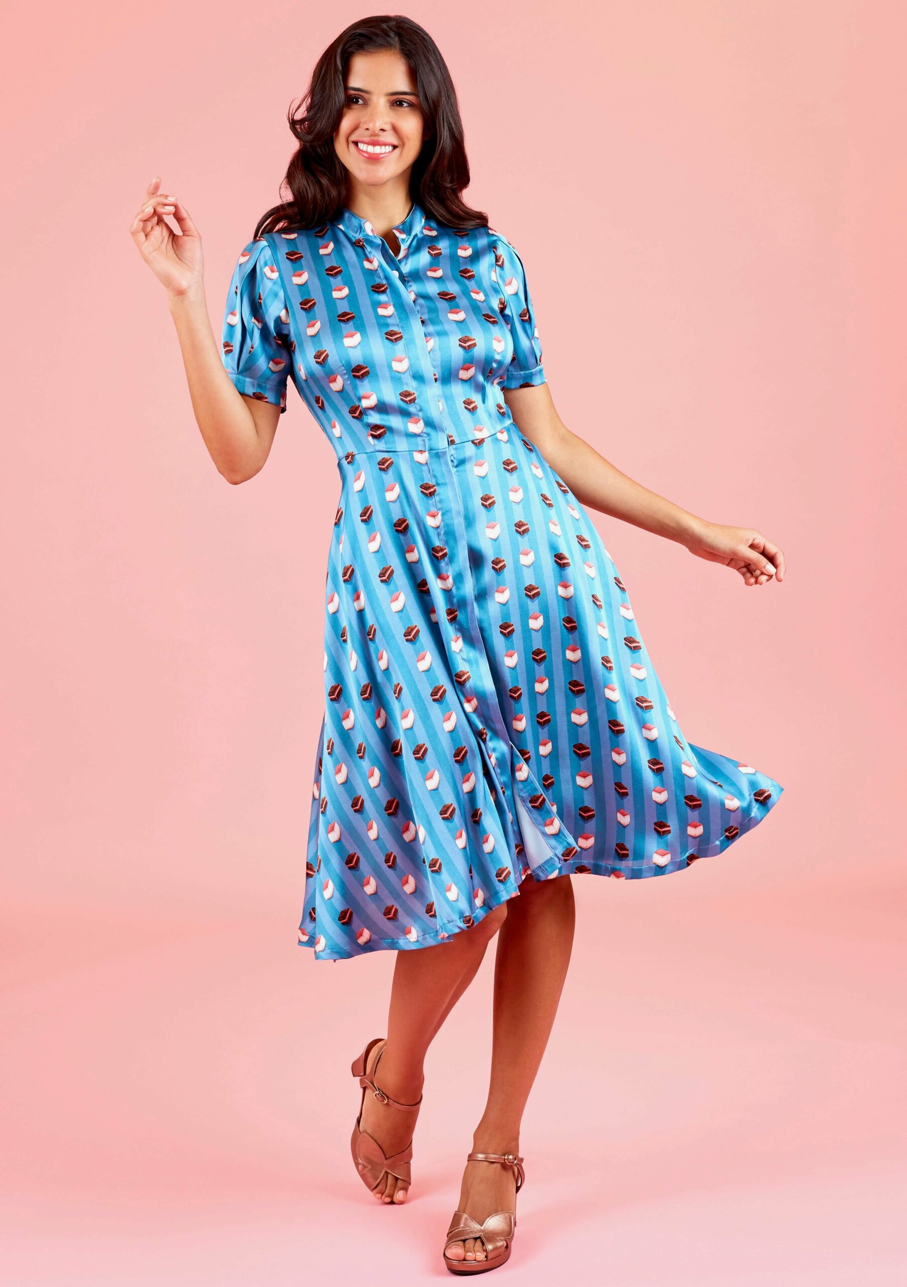 Candies striped – Silk Dress Pleated sleeves