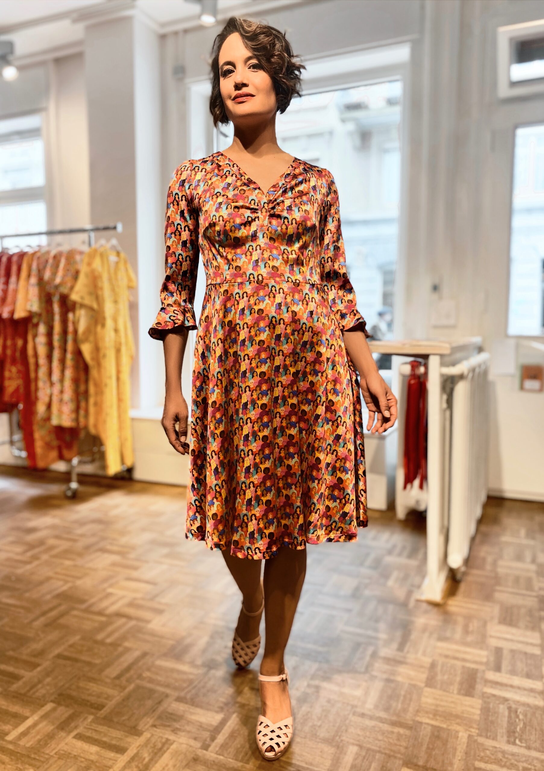 All the women-Silk Dress neckline pleats