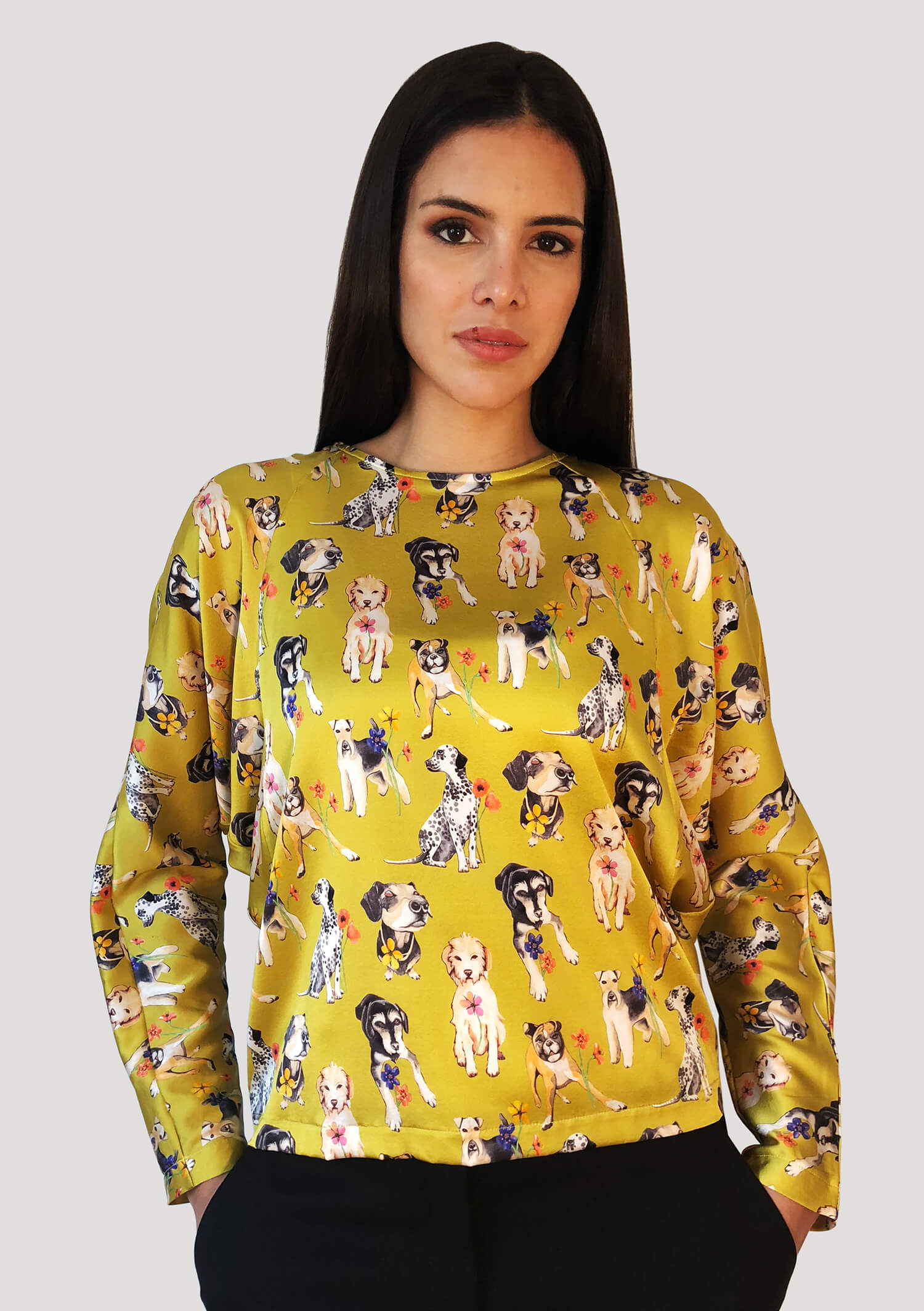 Dogs-Silk Blouse Bat Sleeves