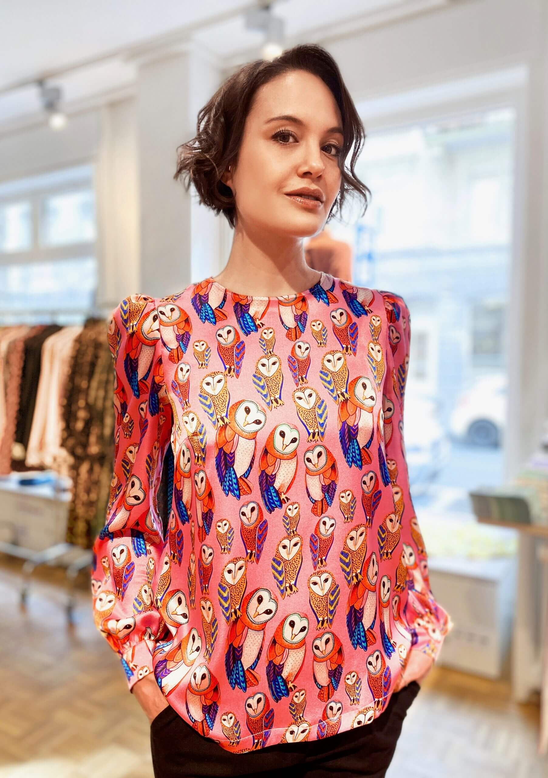 OWLS- Silk Blouse with puffed sleeve