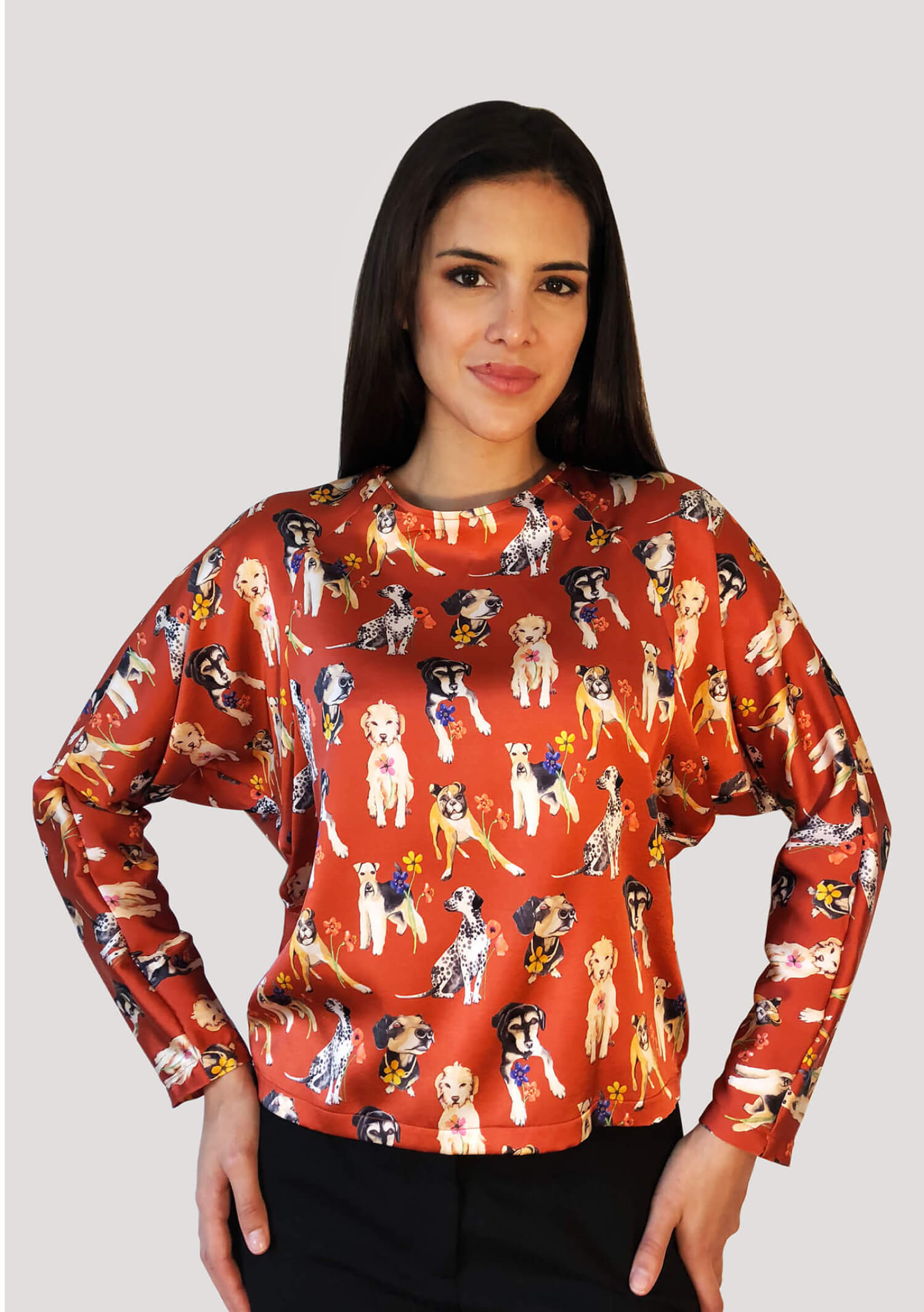 Dogs- Silk Blouse Bat Sleeves