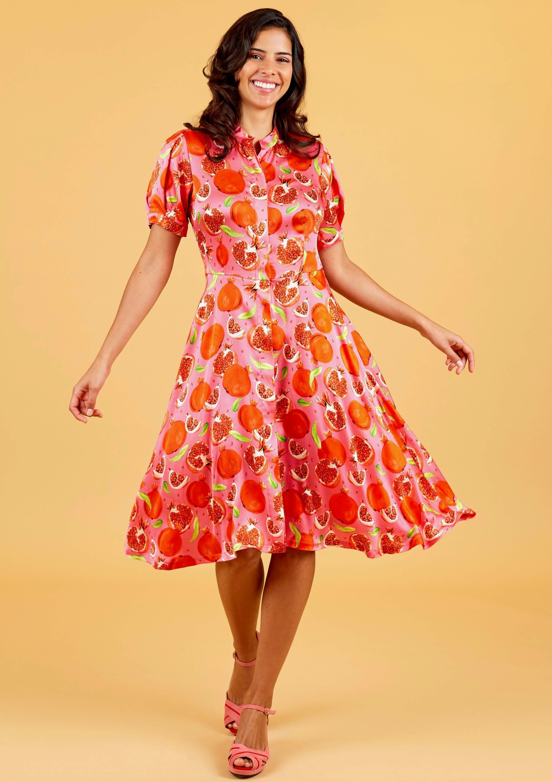 Pomegranate – Silk Dress pleated sleeves