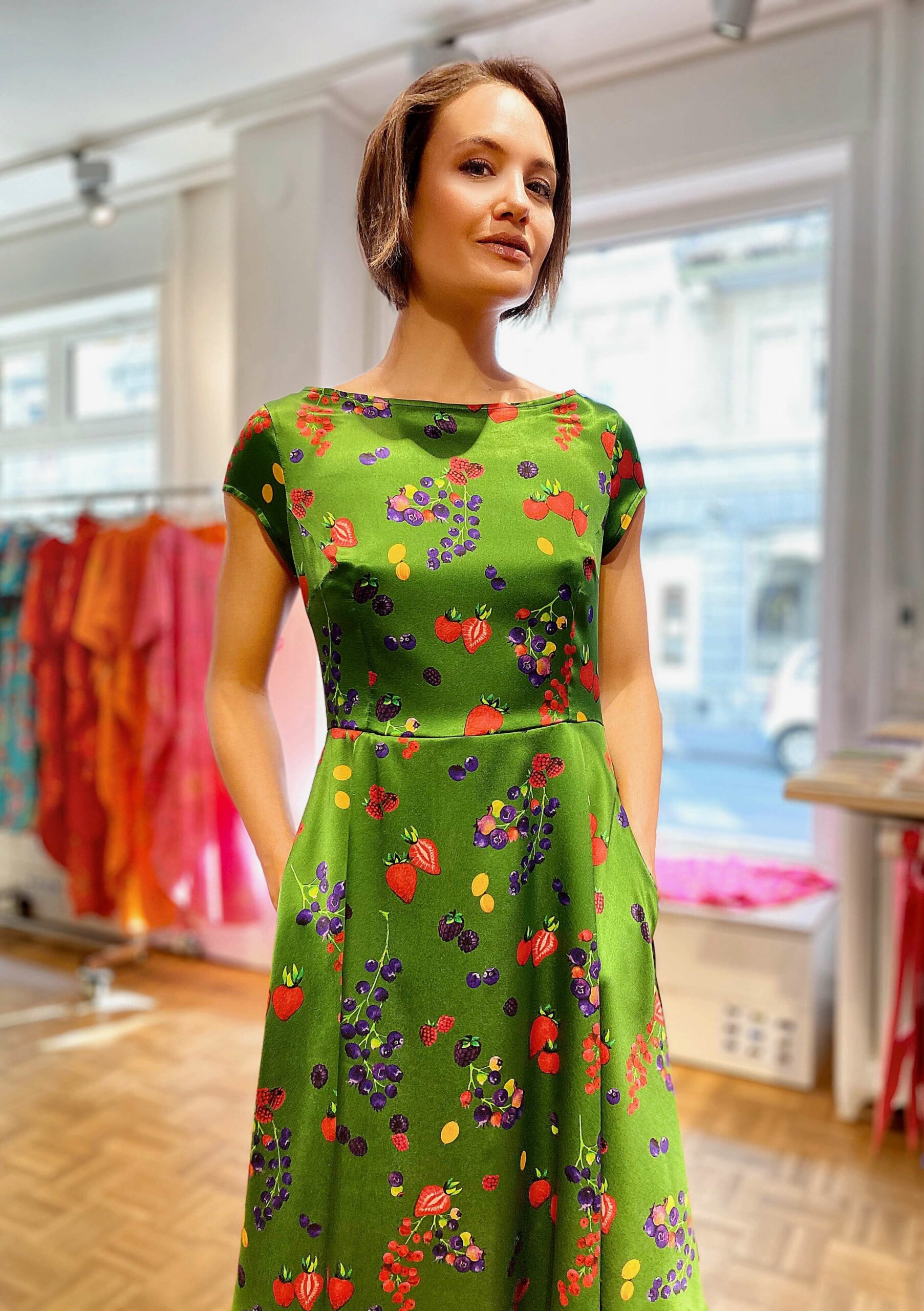 Berries-Silk Dress round neckline