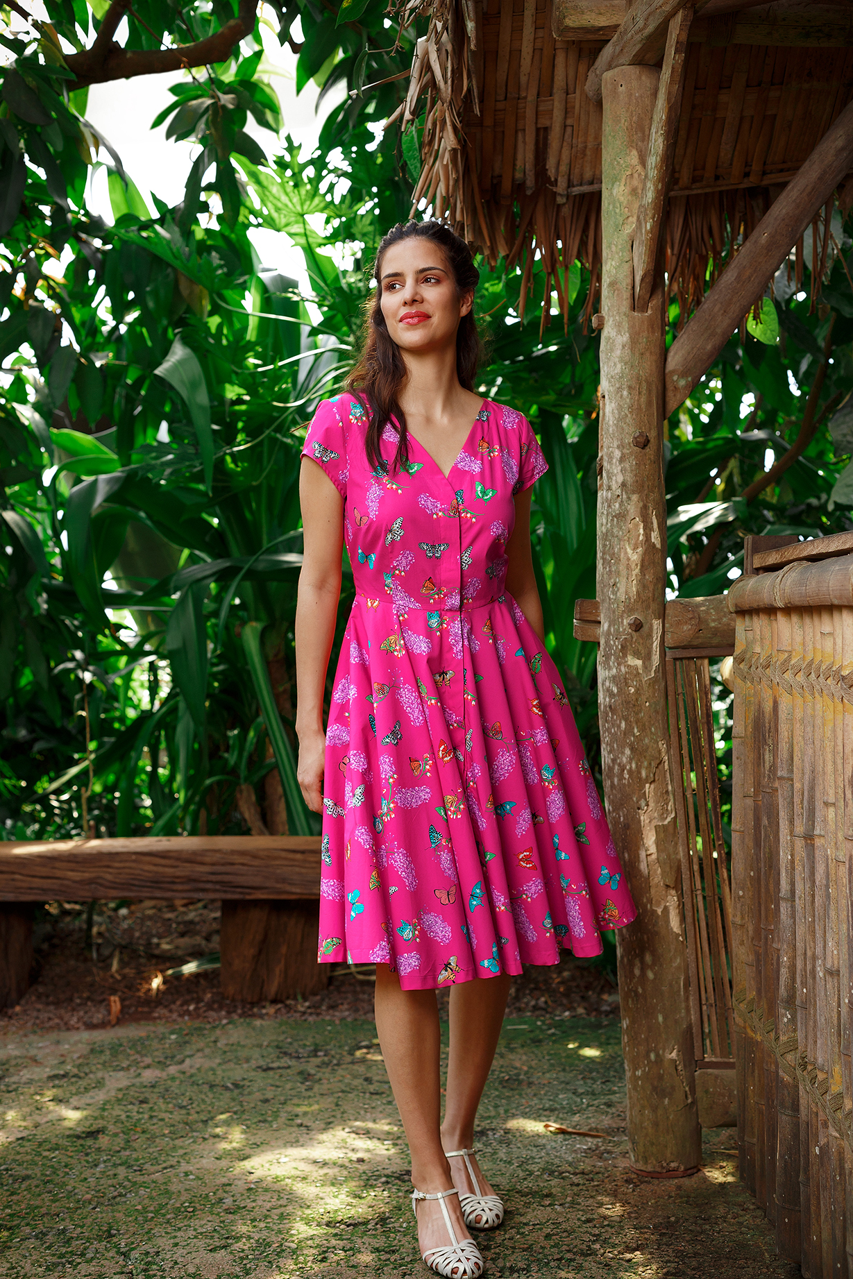 Butterfly and Flower -Dress Petticoat V Neck