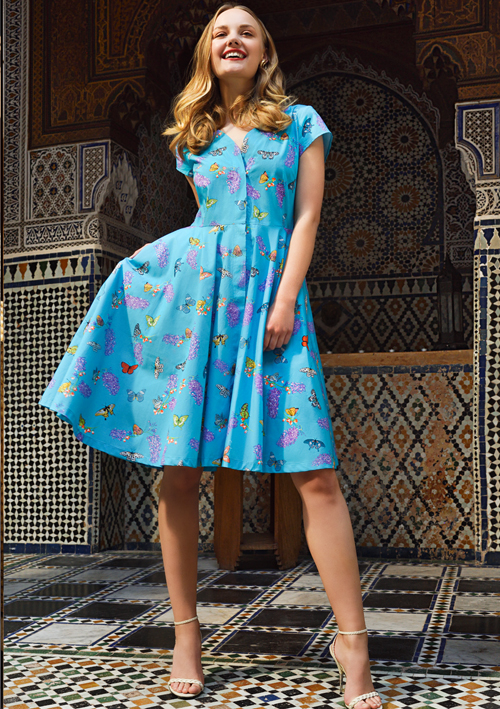 Butterfly and Flower -Dress Petticoat V Neck