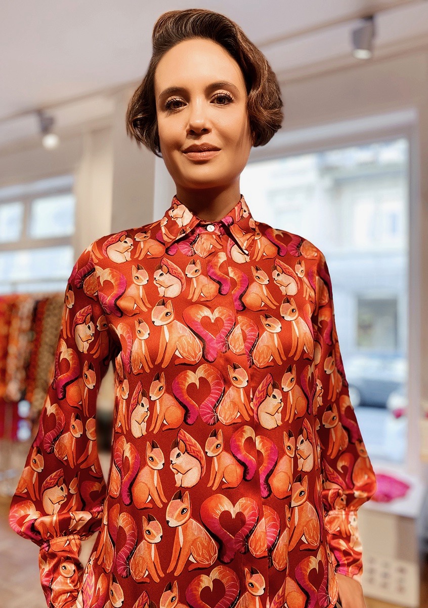 Squirrels Hearts-Silk Blouse