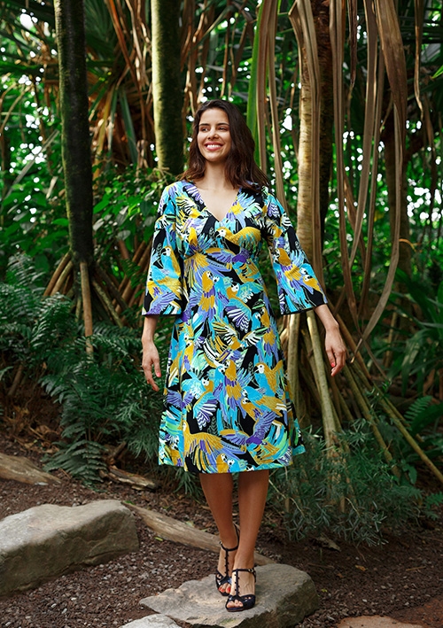 Parrot -Dress Trumpet Sleeves