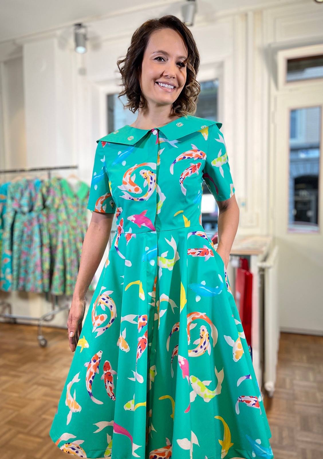 Koi Fish- Dress with Koi Fish Ying Yang Collar