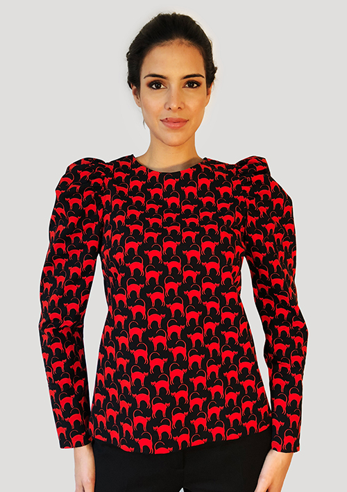 Cats- Blouse puffy sleeves red