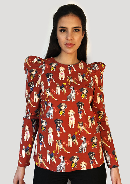 Dogs- Blouse Puffy Sleeves Bordeaux