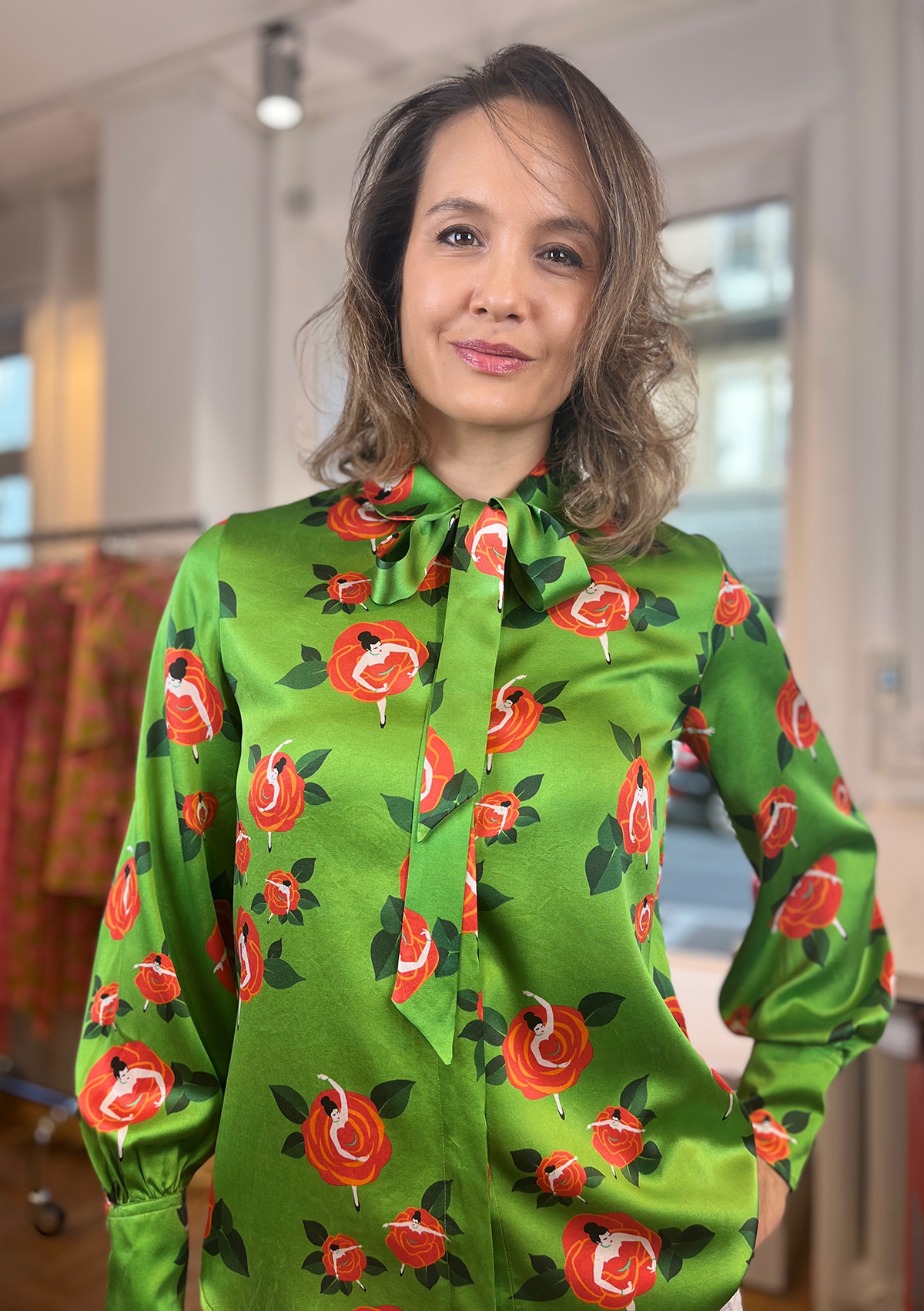 ROSE DANCERS- SILK BLOUSE WITH RIBBON