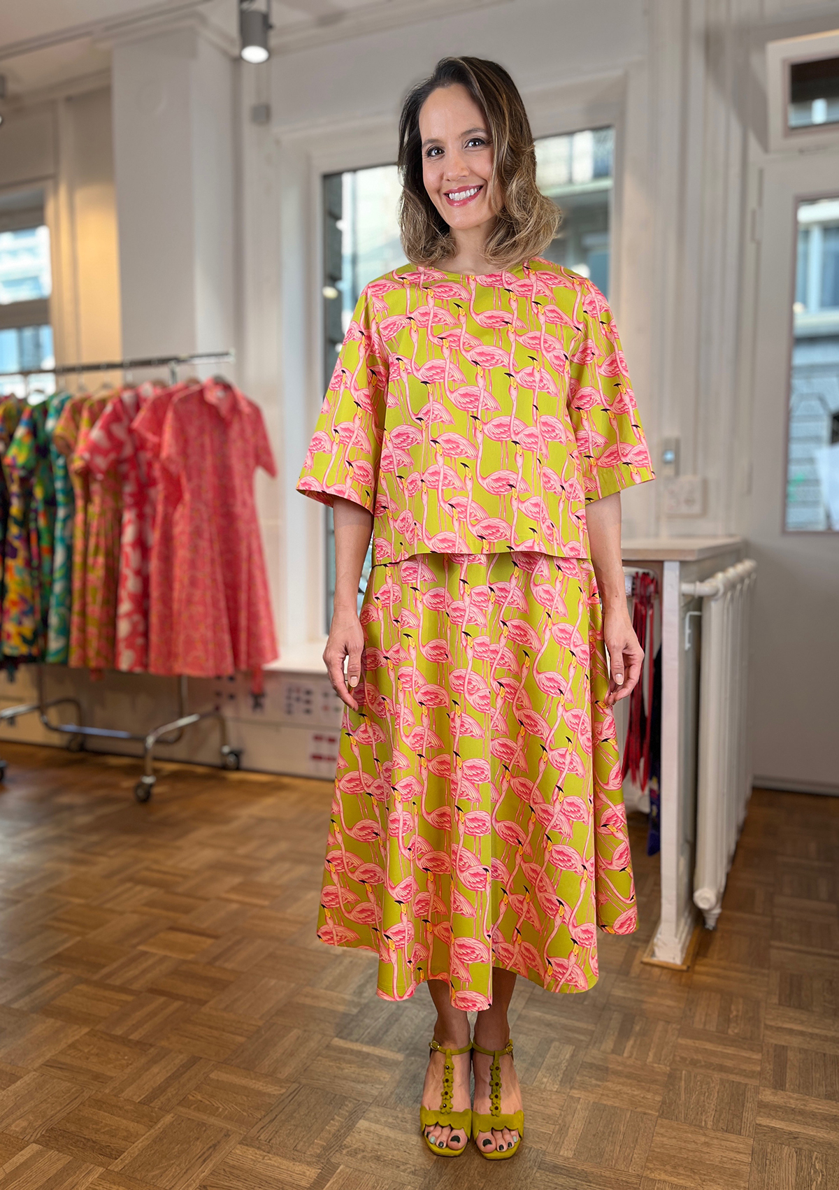Pink Flamingos- Blouse & Skirt